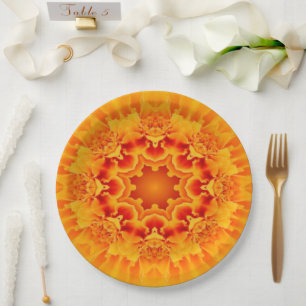 Plato De Papel Naranja Marigold Mandala