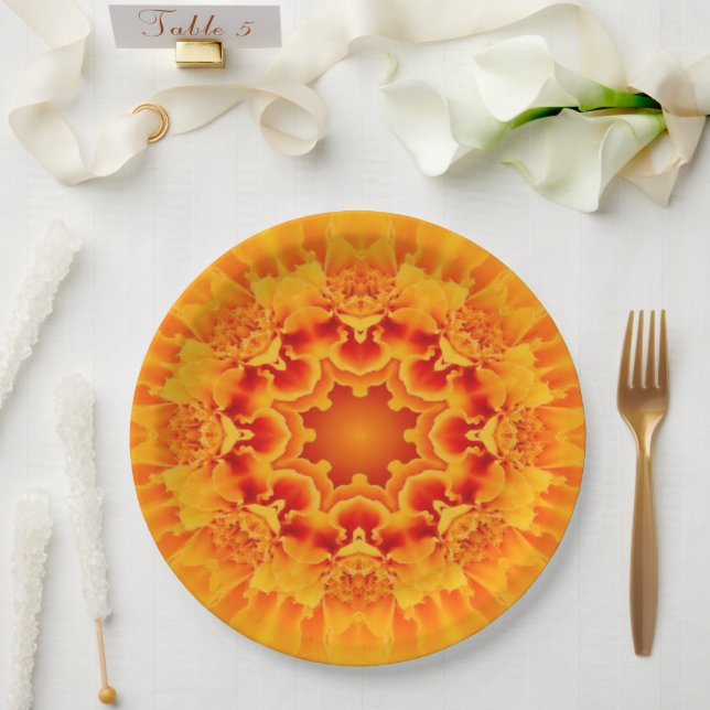 Plato De Papel Naranja Marigold Mandala (Boda)