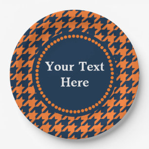 Plato De Papel Naranja/marina de guerra Houndstooth