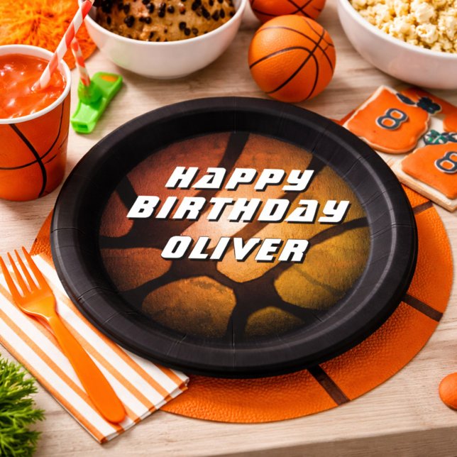 Plato De Papel Naranja metálico Baloncesto Ball Cumpleaños (Subido por el creador)