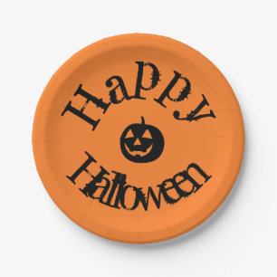 Plato De Papel Naranja moderno Feliz Calabaza de Halloween