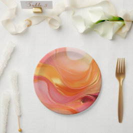 Plato De Papel Naranja moderno Sunrise rosa y dorado-