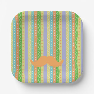 Plato De Papel Naranja Mustache Fiesta Verde Amarillo Cinco de Ma