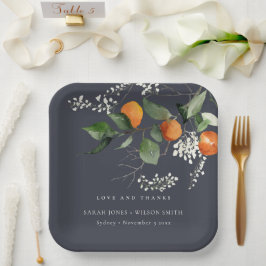 Plato De Papel Naranja Navy Boho Blossom Boda Botánico