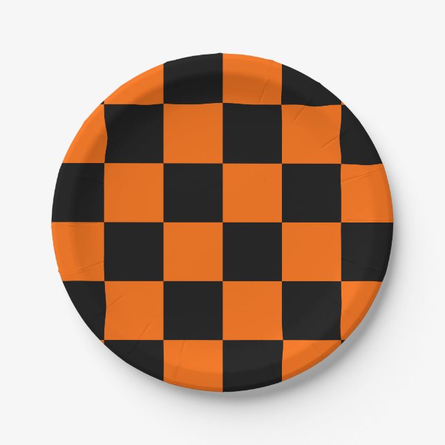 Plato De Papel Naranja negro de Halloween revisado (Anverso)
