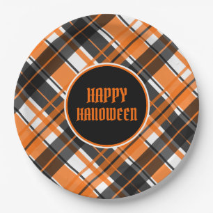 Plato De Papel Naranja negro de Halloween y tostado blanco
