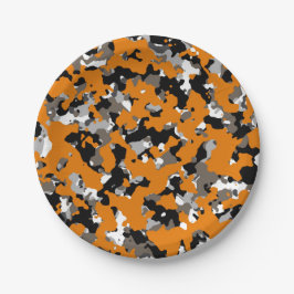 Plato De Papel Naranja Negro Gris Camuflaje Tan Camo Impresión Fi