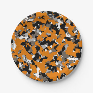 Plato De Papel Naranja Negro Gris Camuflaje Tan Camo Impresión Fi