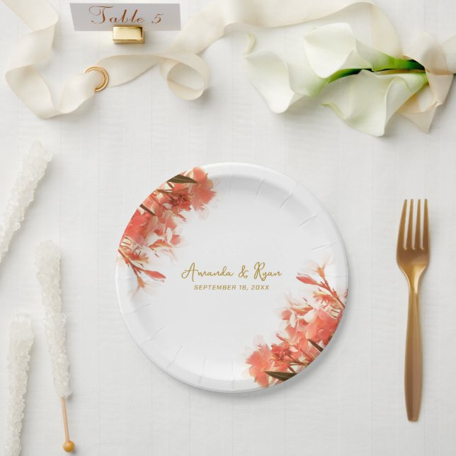 Plato De Papel Naranja Oleander Flowers Floral Beach Wedding (Boda)
