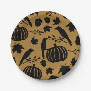Plato De Papel Naranja Oro Otoño Amarillo Crow Otoño Calabaza