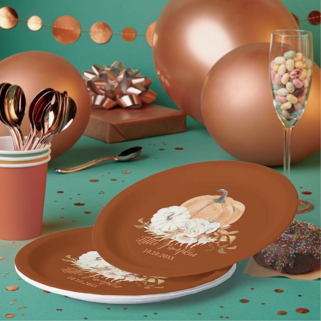 Plato De Papel Naranja oxidada Pequeña Calabaza Baby Shower (Multi)