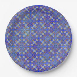 Plato De Papel Naranja, patrón de diamante con desplazamiento azu