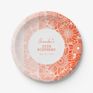 Plato De Papel Naranja Peach Stripes Floral Cumpleaños