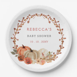 Plato De Papel Naranja Pequeña Calabaza Género Baby Shower neutra
