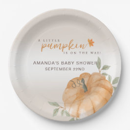 Plato De Papel Naranja Pequeña Calabaza Otoño Cae Baby Shower