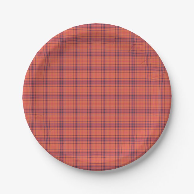Plato De Papel Naranja Plaid (Anverso)