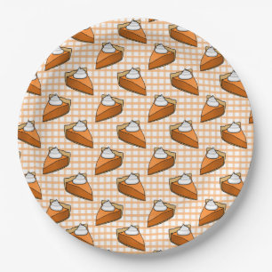 Plato De Papel Naranja Plaid Gingham Pumpkin Pie Acción de Gracia