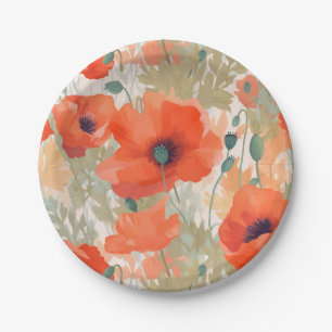 Plato De Papel Naranja Poppy Meadow