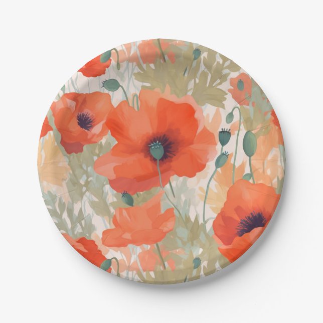 Plato De Papel Naranja Poppy Meadow (Anverso)