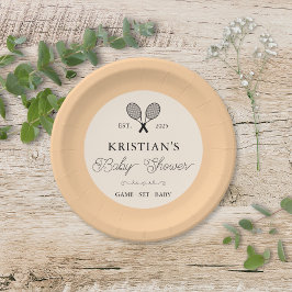 Plato De Papel Naranja Preppy Tennis Tema Moda Baby Shower