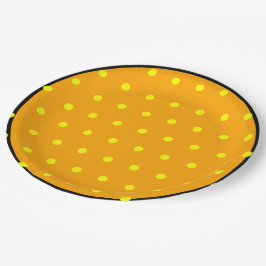 Plato De Papel Naranja puntos de polka amarillo negro