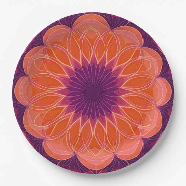 Plato De Papel Naranja Purple Kaleidoscope (Anverso)