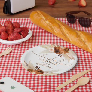 Plato De Papel Naranja quemado Bohemian Pampas Ducha nupcial