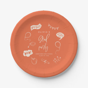 Plato De Papel Naranja Quirky Grad Icons Graduation Party