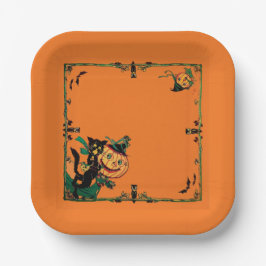 Plato De Papel Naranja Retro Halloween