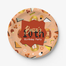 Plato De Papel Naranja retro Tamagotchi Cumpleaños