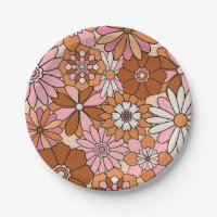 Naranja retro y margarita floral rosa