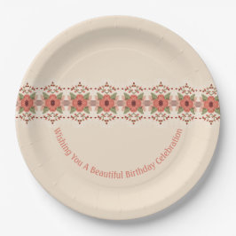 Plato De Papel Naranja Rojo Floral