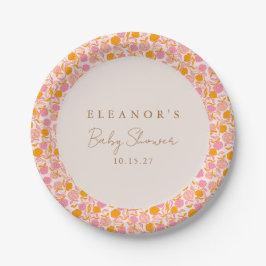 Plato De Papel Naranja Rosa Boho Personalizado de Baby Shower con