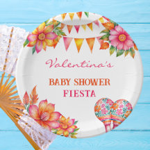 Naranja rosa Floral Colorful Fiesta Baby Shower