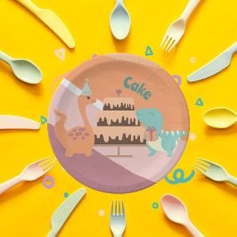 Plato De Papel Naranja rosa neutro de pastel de cumpleaños de Din