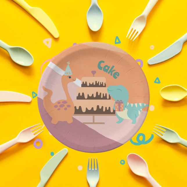 Plato De Papel Naranja rosa neutro de pastel de cumpleaños de Din (Subido por el creador)