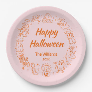 Plato De Papel Naranja Rosa Quirky mano engaña feliz Halloween