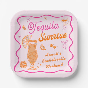 Plato De Papel Naranja rosa Tequila Sunrise Bachelorette