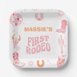 Plato De Papel Naranja Rosado Retro Primer Rodeo Primer Cumpleaño