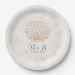 Plato De Papel Naranja Rustic Seashell Boda
