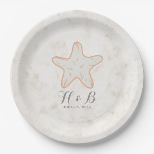 Plato De Papel Naranja Rustic Starfish Boda