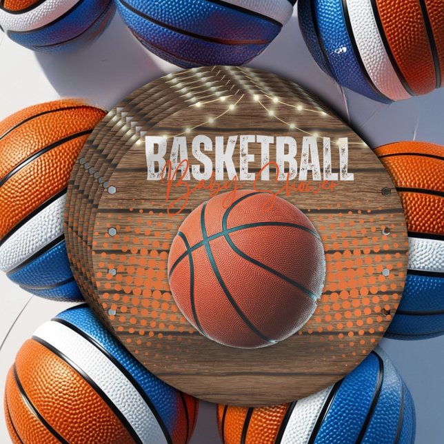 Plato De Papel Naranja Rústico Baloncesto Baby Shower (Subido por el creador)