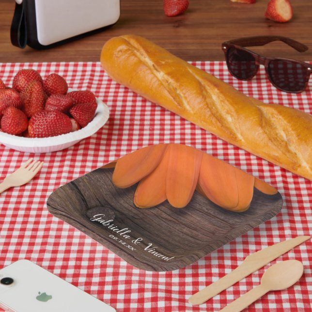 Plato De Papel Naranja Rústico Daisy Barn Wood Country Wedding (Picnic)
