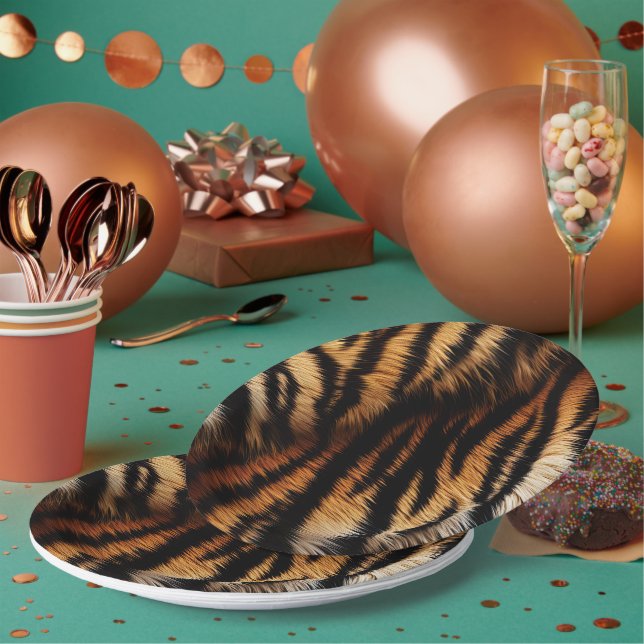 Plato De Papel Naranja Safari Tigre Negro (Multi)