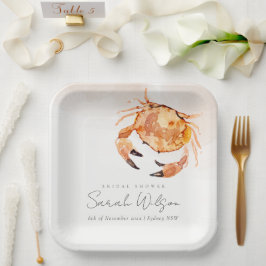 Plato De Papel Naranja Sand Coastal Crab Nautical Bridal Shower