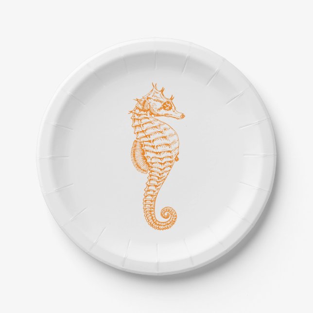 Plato De Papel Naranja Seahorse (Anverso)