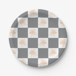 Plato De Papel Naranja Spider Tarantula Charcoal Checkerboard