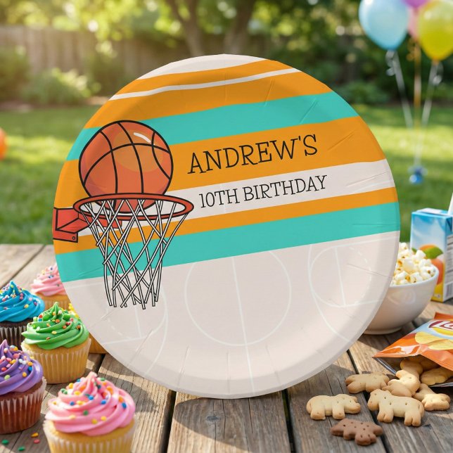 Plato De Papel Naranja Sporty Basketball Hoop Kids Cumpleaños (Subido por el creador)