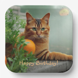 Plato De Papel Naranja Tabby Cat