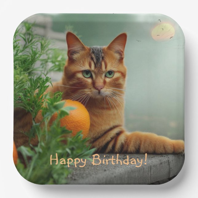 Plato De Papel Naranja Tabby Cat (Anverso)